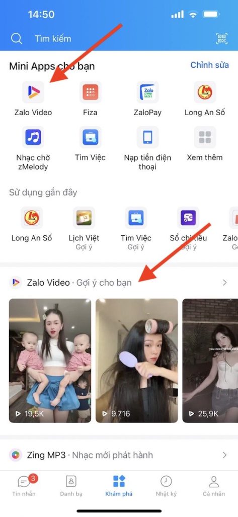 chọn mục zalo video